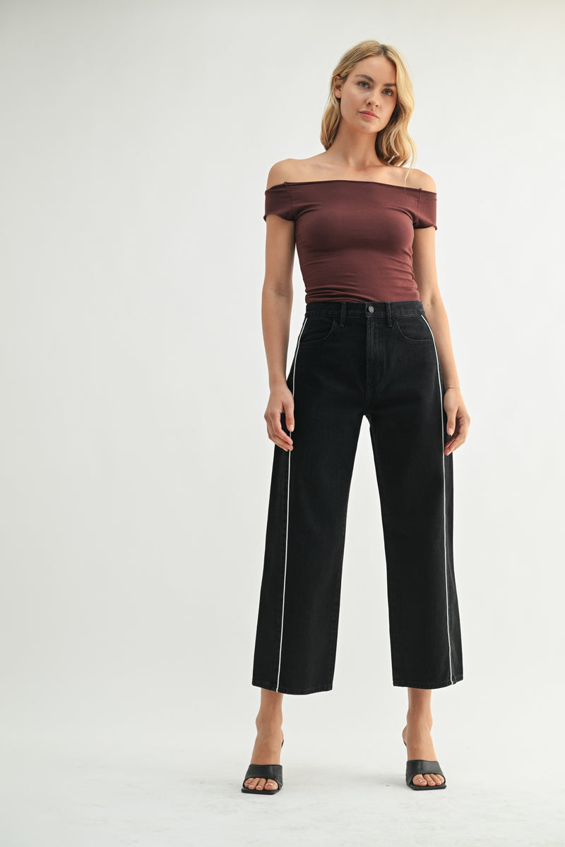 Just Black Denim • Barrel Jean Twist with Piping - Black