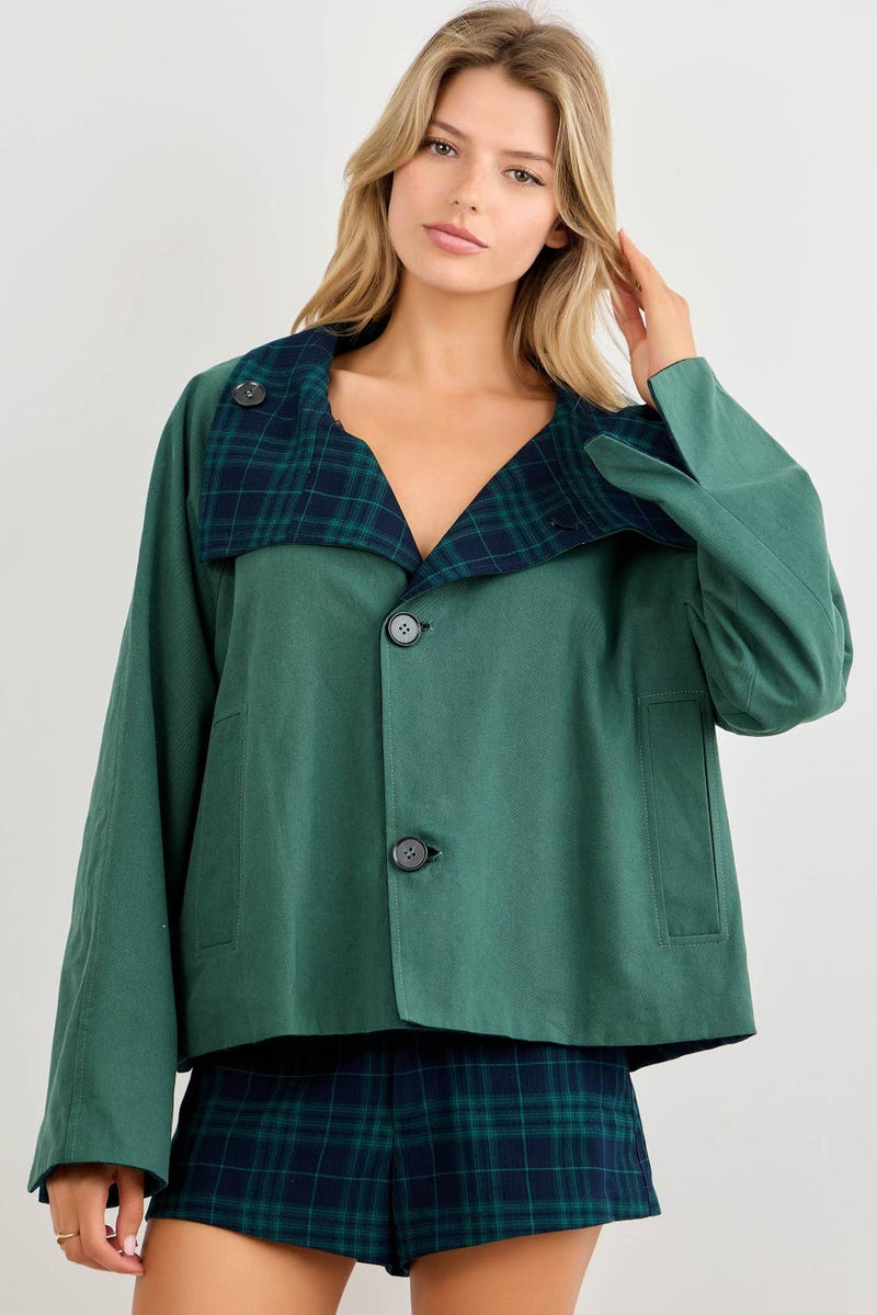 Reversible Crop Trench Coat - Hunter & Navy
