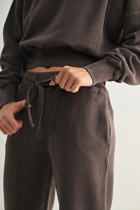 Mineral Wash Luxe Wide Leg Sweatpants - Espresso