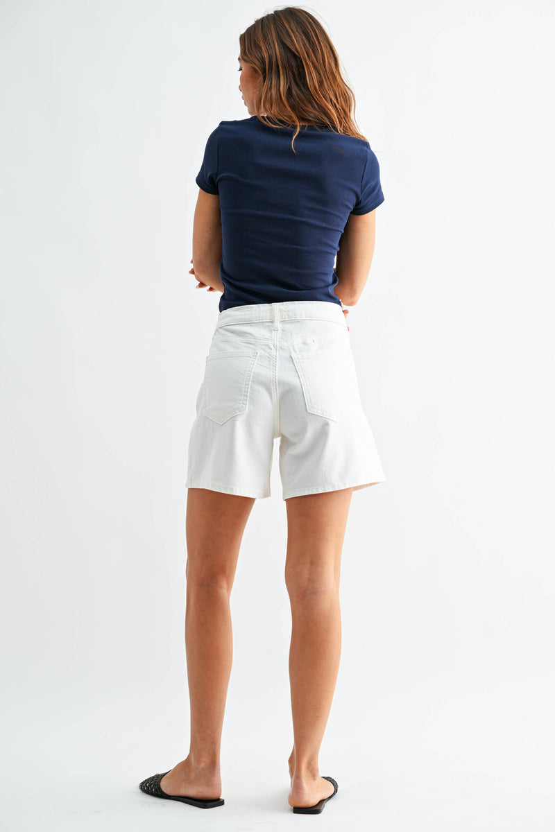 Just Black Demin • Lightweight Tie Waist Longer Shorts - White