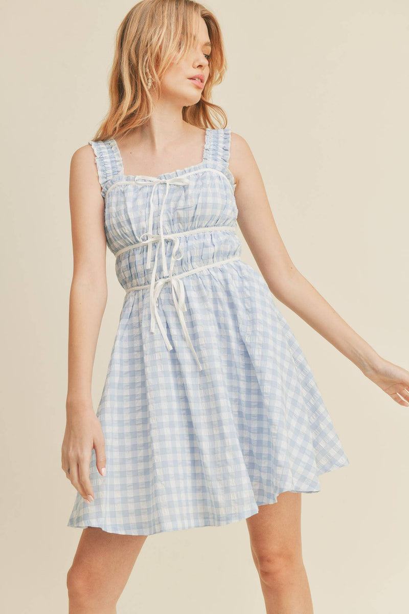 Gingham Mini Dress - Blue