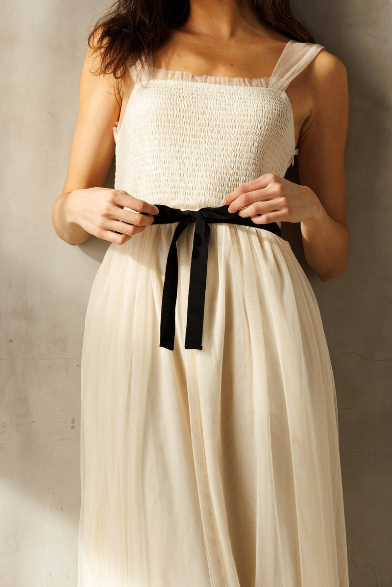 Tulle Midi Dress - Cream & Black