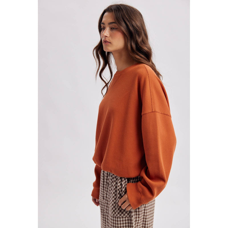 Waffle Knit Pullover - Rust