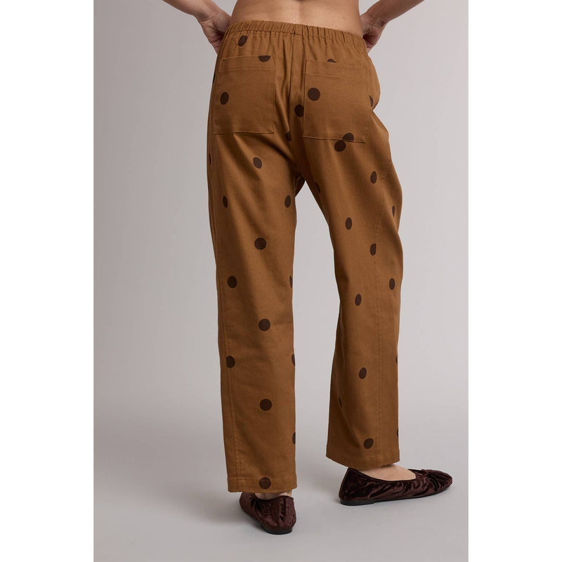 Polka Dot Drawstring Pants - Camel Brown