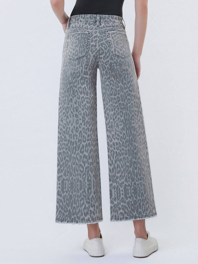 Vervet • High Rise Crop Wide Leg Jeans - Grey Leopard