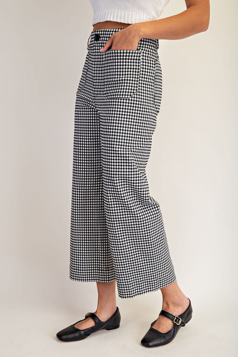 Gingham Straight Leg Pants - Black & White