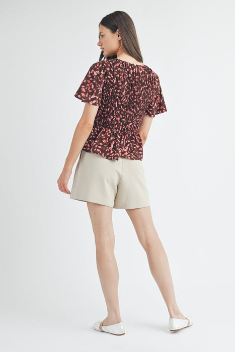 Floral Smocked Peplum Blouse - Espresso & Rose