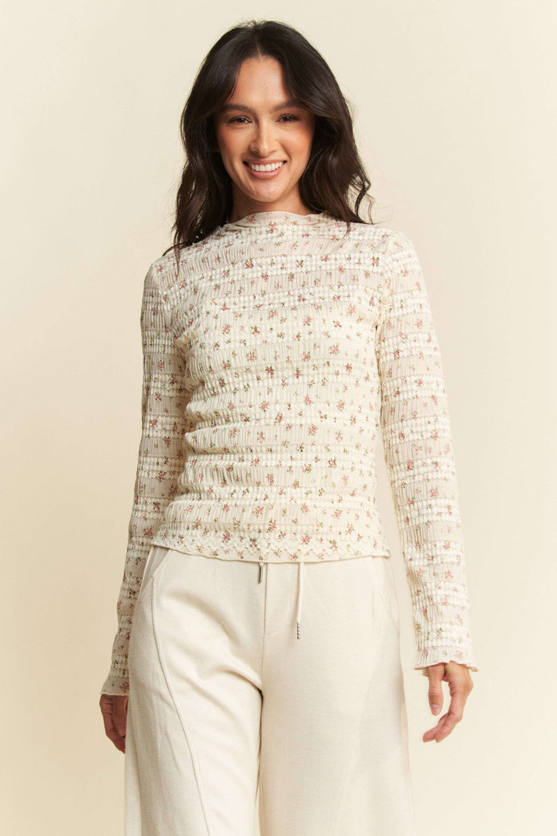 Floral Print Knit Top - Cream