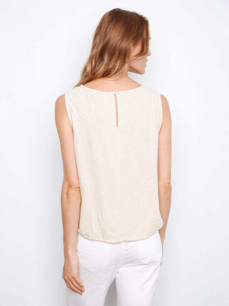 Charlie B • Sleeveless Linen Top W/ Drawcord - Natural