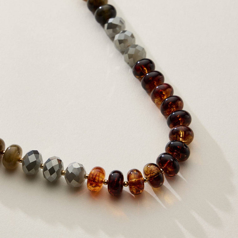 Adjustable Length Mixed Bead Short Necklace - Natural
