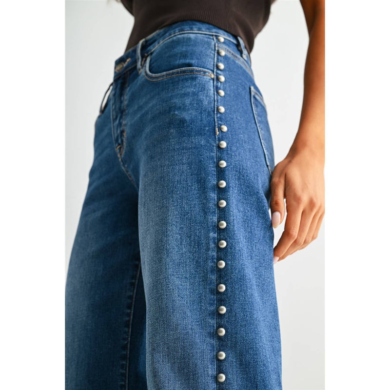 Mica Denim • Mid Rise Wide Leg Jeans - Port Gore