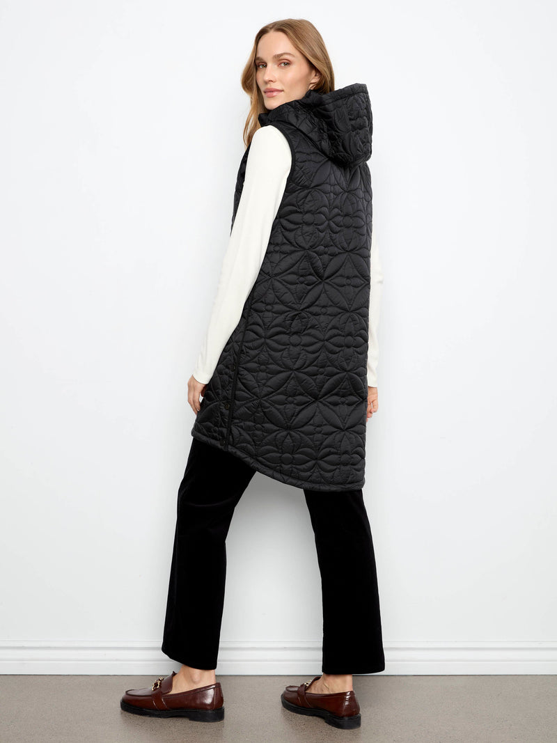 Charlie B • Sleeveless Long Puffer Vest W/ Removable Hood - Black