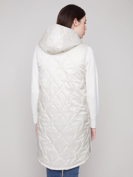 Pearlized Puffer Long Vest - Champagne