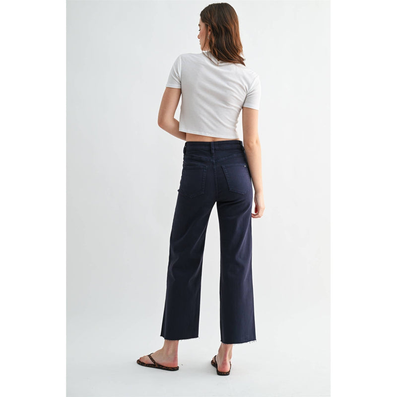 Mica Denim • High-Rise Crop Wide Leg Jeans - Navy