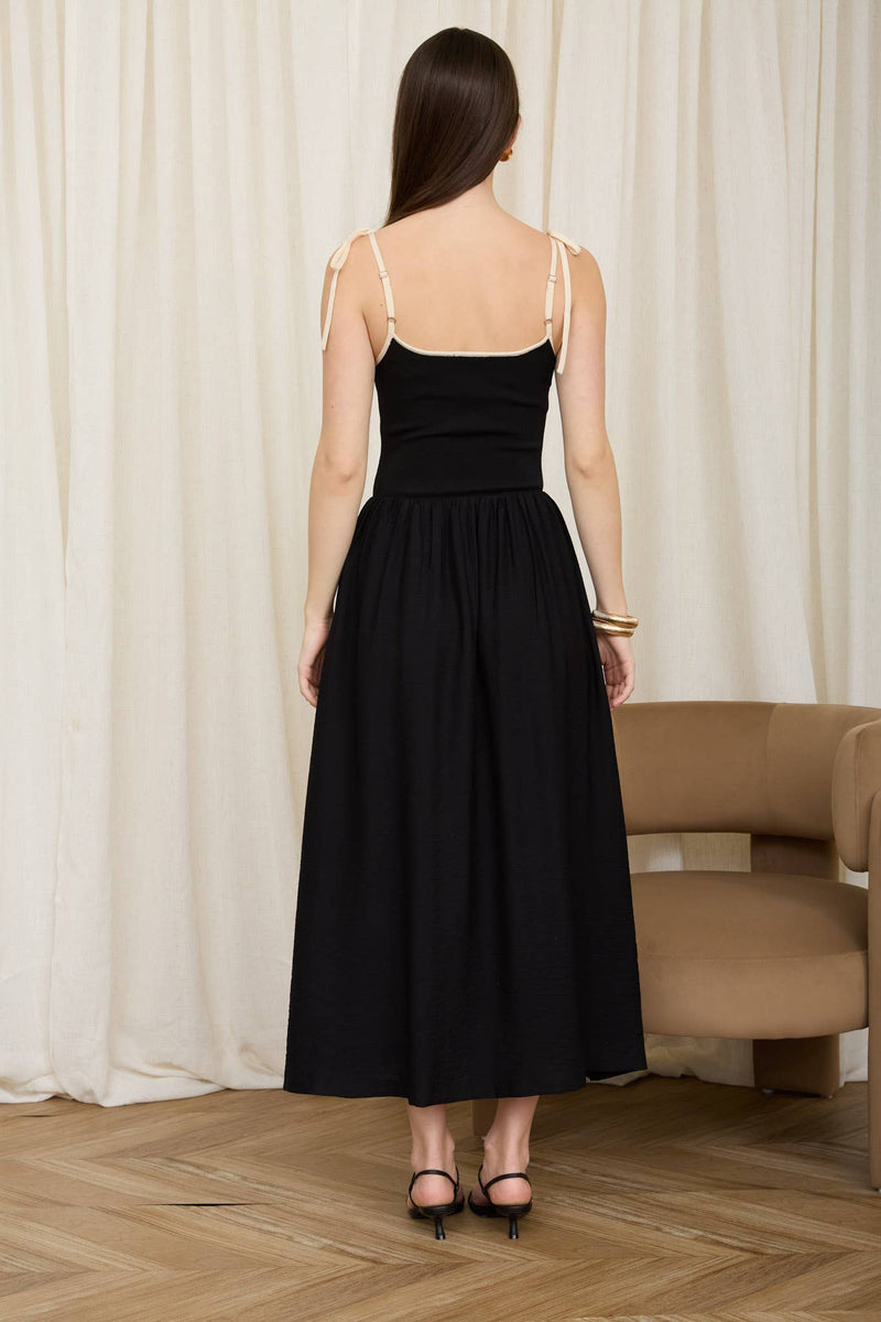 Spaghetti Strap Midi Dress - Black