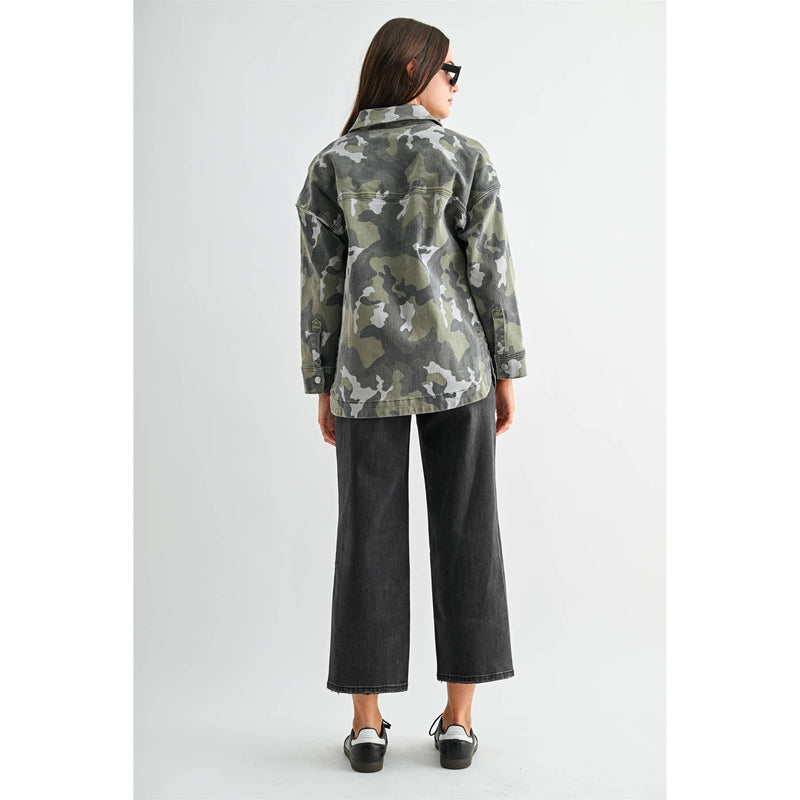 Mica Denim • Camouflage Shacket - Fuscous Gray