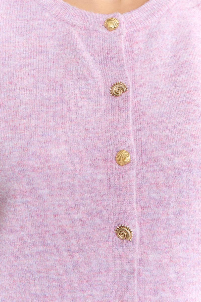 Button Up Knit Cardigan w/ Ruffled Accents - Light Purple