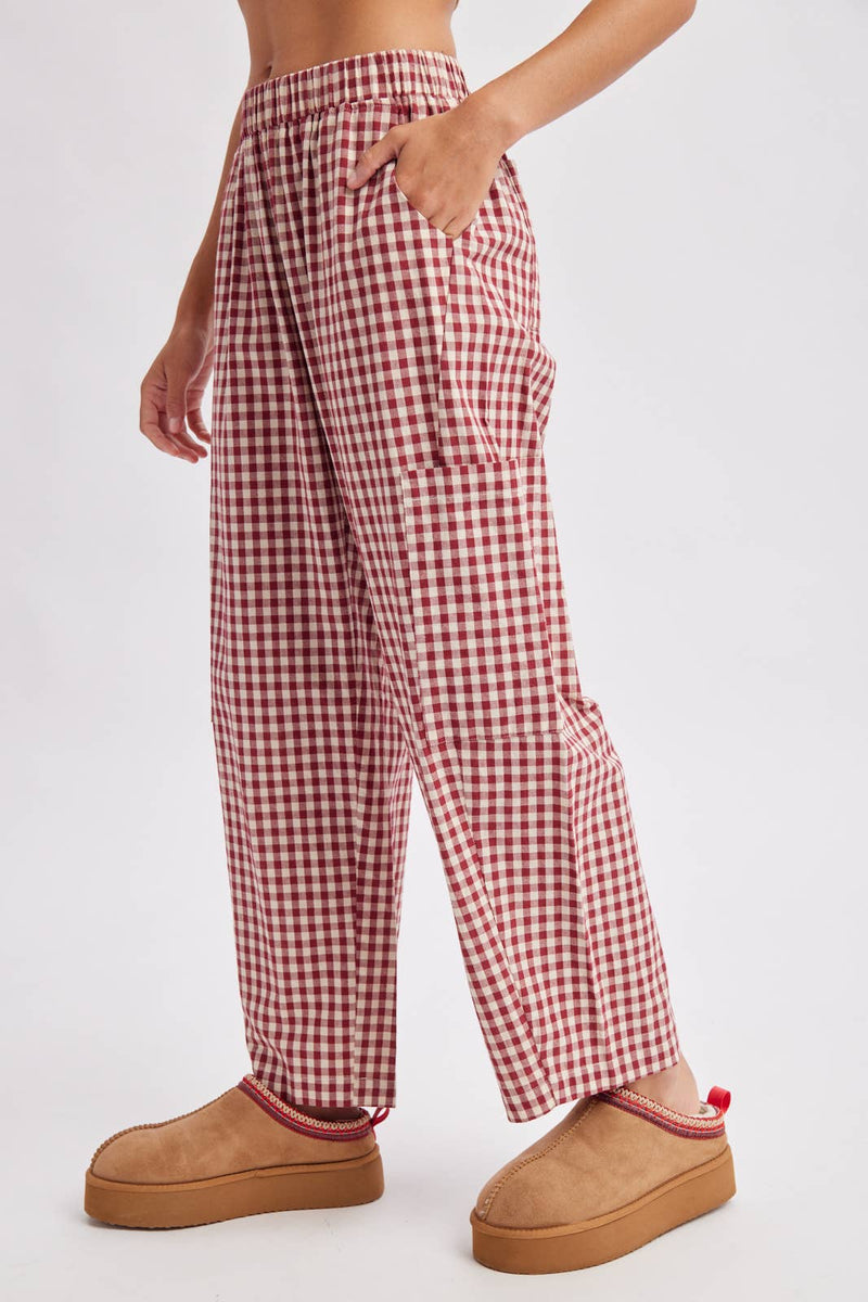 Plaid Patch Pocket Pants - Cherry & Cream