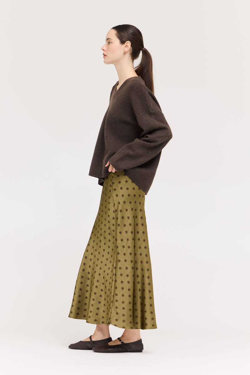 Floral Satin Slip Skirt - Tapenade