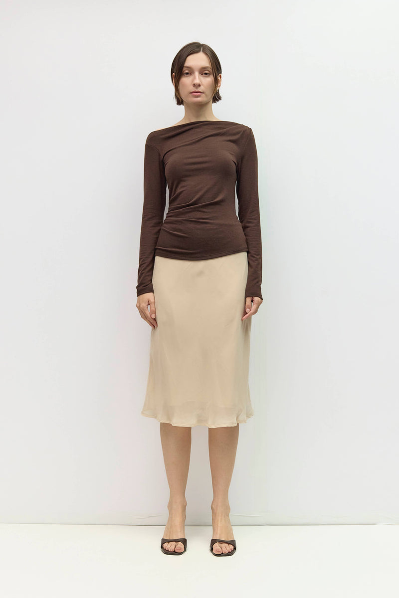 The Stacy Top | Off the Shoulder Long Sleeve Top - Brown