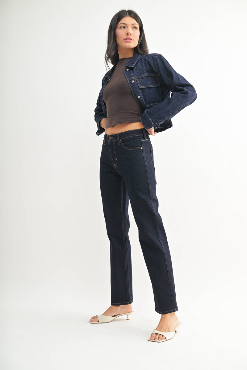 Just Black Denim • Clean Mid Rise Straight Jeans - Dark Denim
