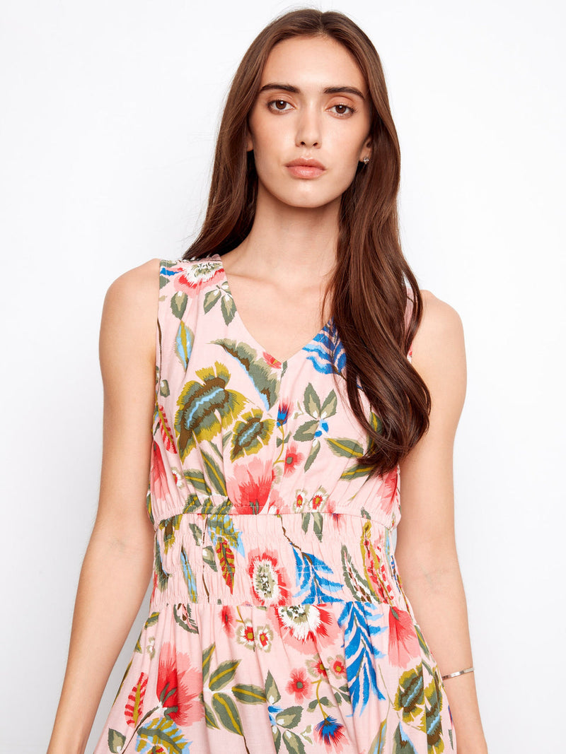 Smocked Viscose Dress - Gardenia