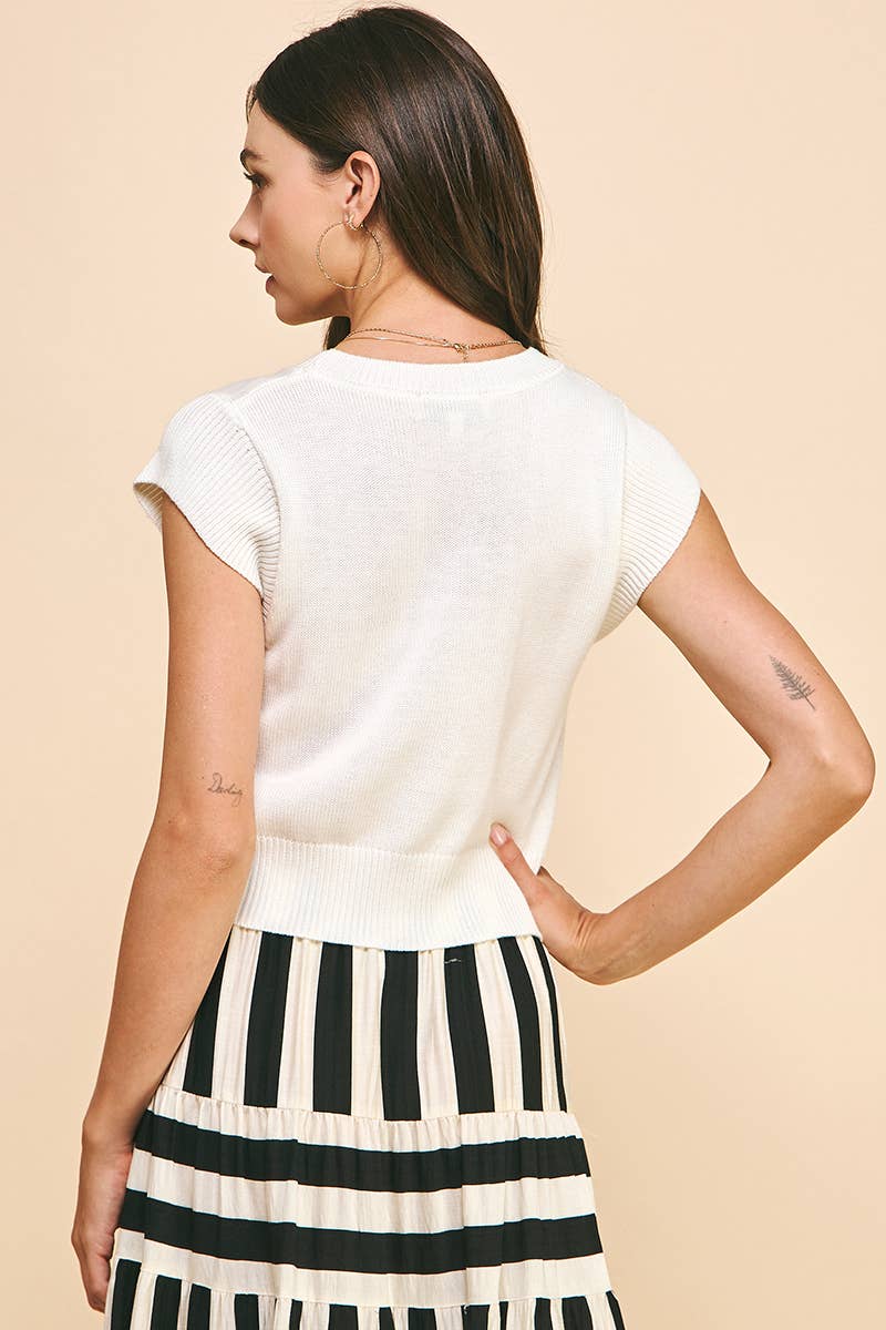 Cap Sleeve Knit Top - White