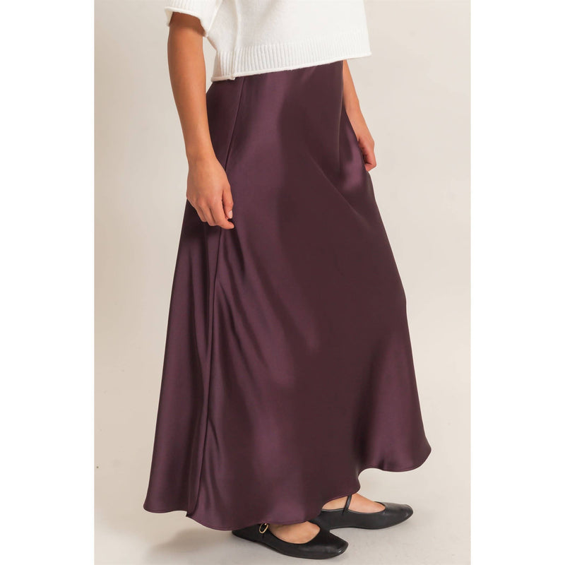 Satin Maxi Skirt - Dark Cherry