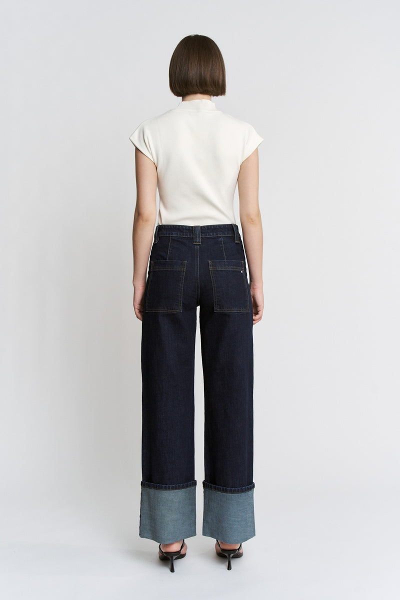 Super High Wide Leg, Cuffed - Nile Navy