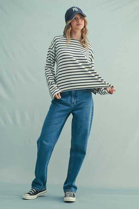 Striped Knit Top - Navy & Cream