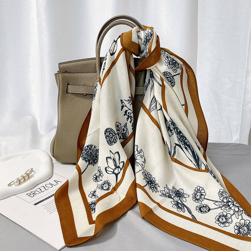Brown Floral Square Scarf