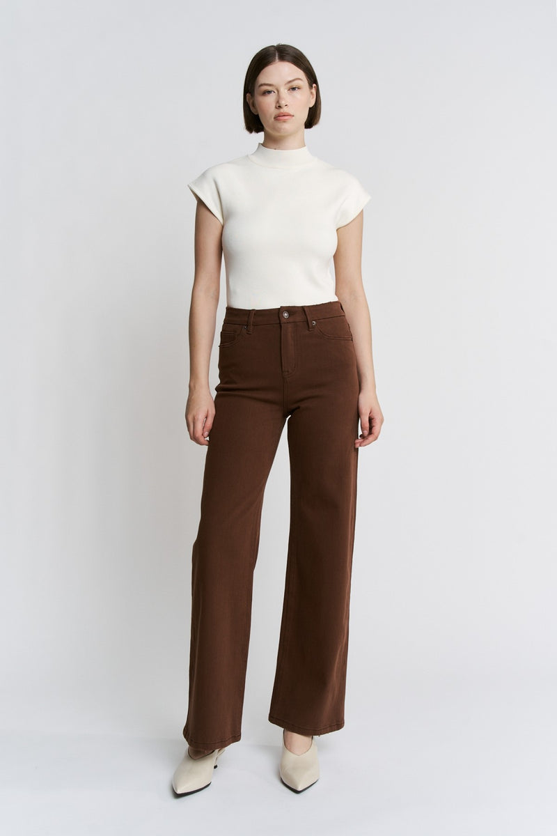 High Rise Wide Leg -Brown
