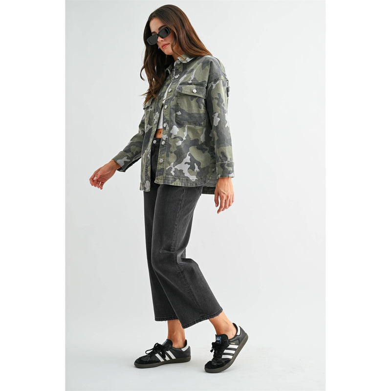 Mica Denim • Camouflage Shacket - Fuscous Gray