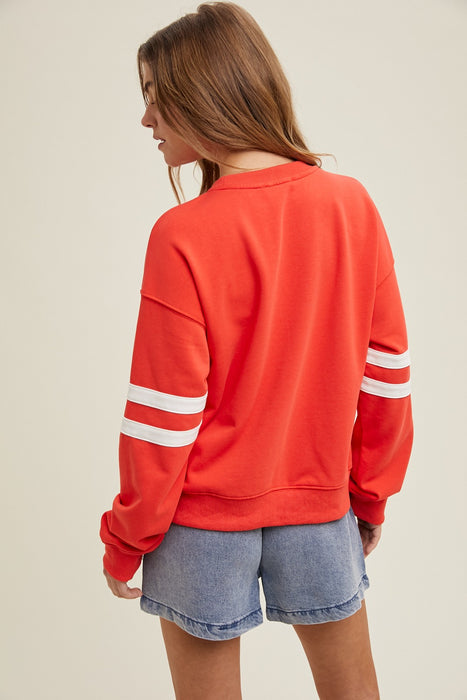 Varsity Striped Pullover - Poppy