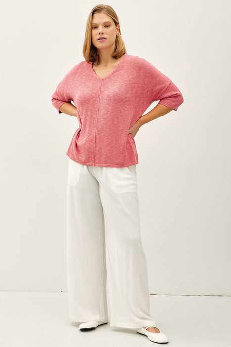 Cotton Slub V Neck Tee - Dusty Coral