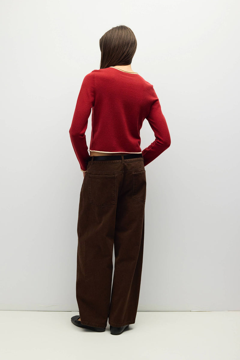 The Jolie Cardigan | Contrast Pop Cardigan - Red