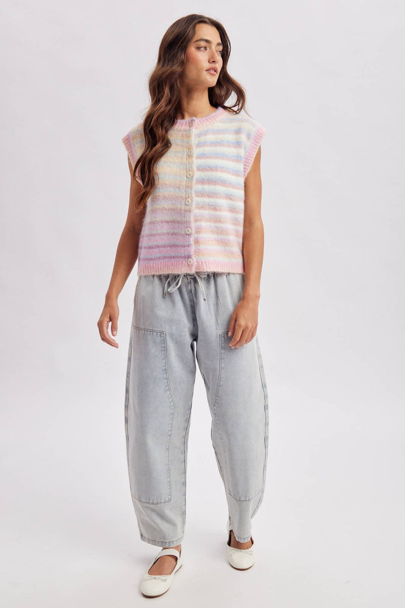 Rainbow Stripe Sweater Vest - Bubblegum/Mint