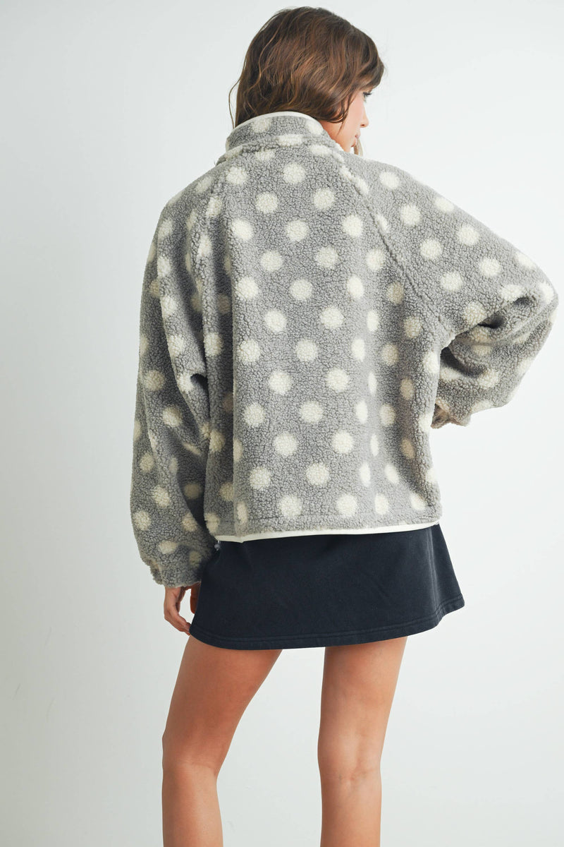 Polka Dot Sherpa Fleece - Grey & Ivory
