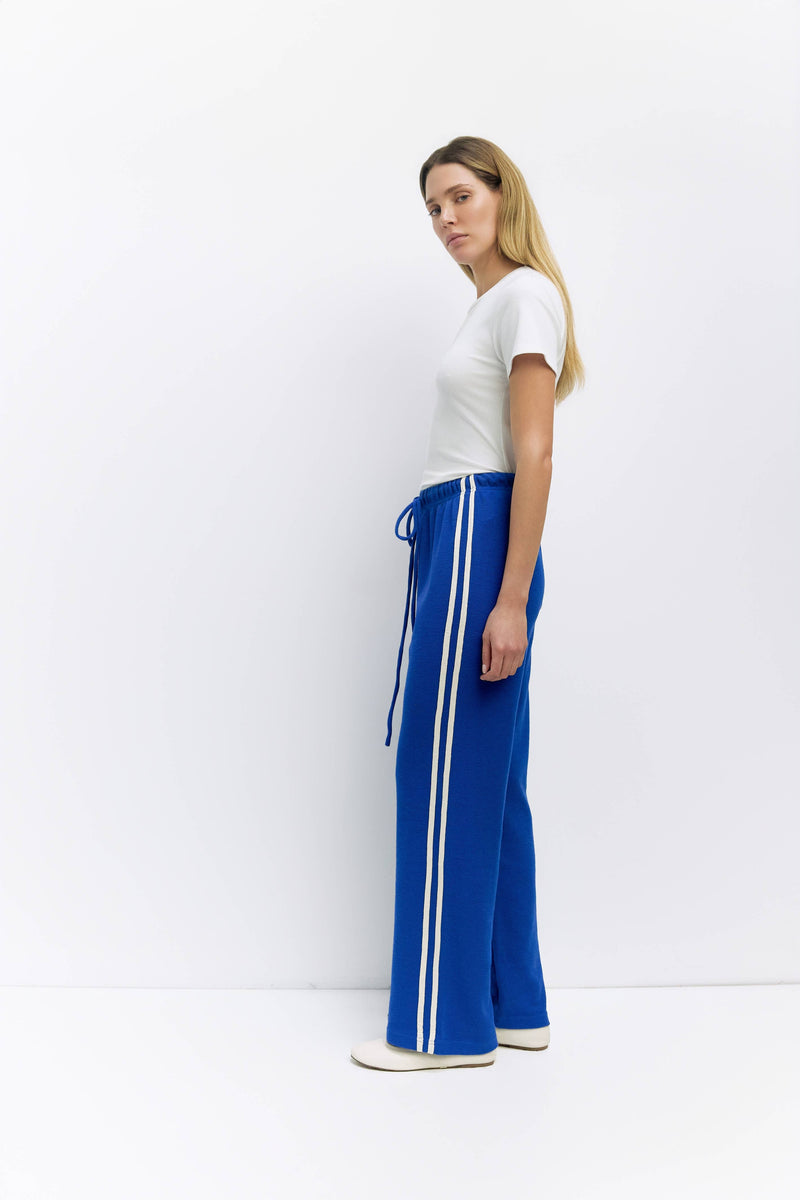 The Enzo Pants | Wide-Leg Thermal Sport Pants - Blue & Cream