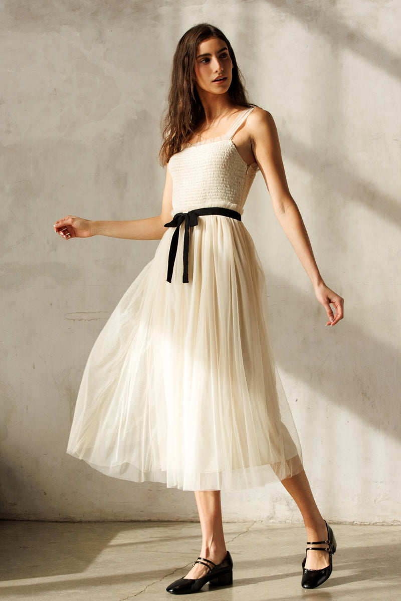 Tulle Midi Dress - Cream & Black