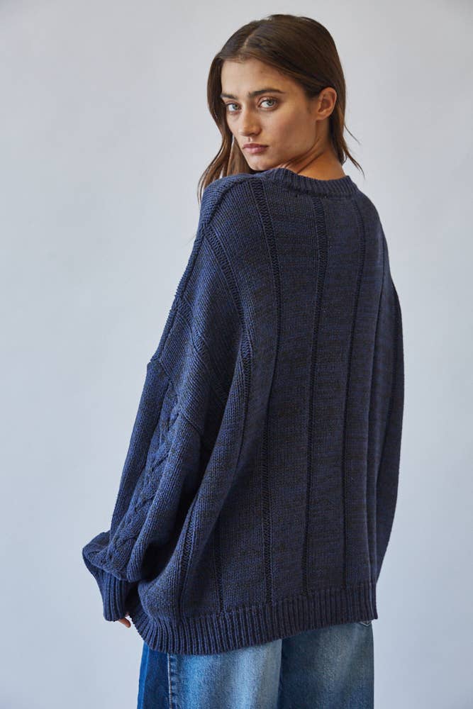Cable Knit Sweater - Navy
