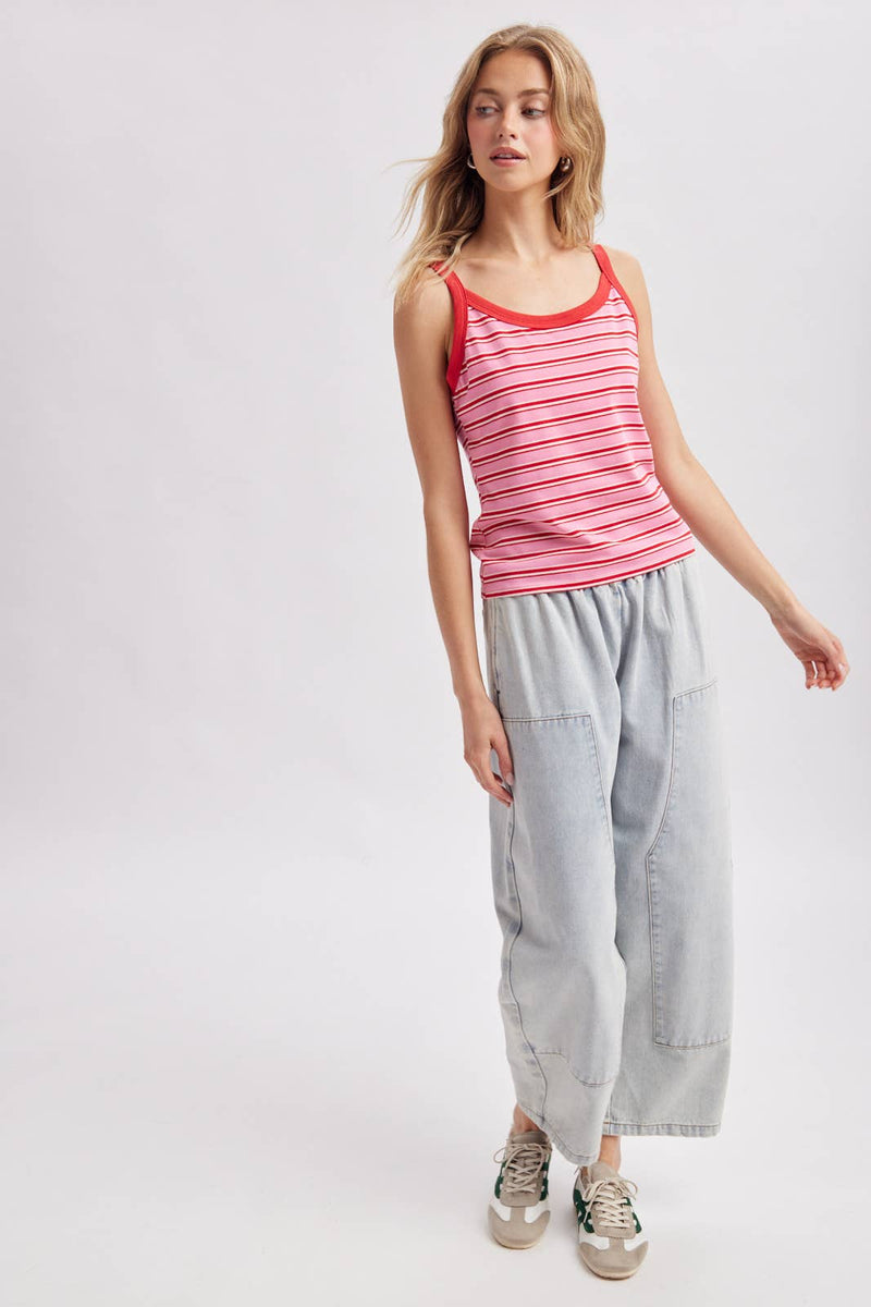 Contrast Stripe Cami - Pink/Cherry