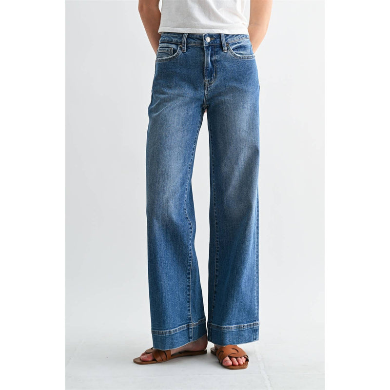 Mica Denim • Mid Rise Wide Leg Jeans - Bismark