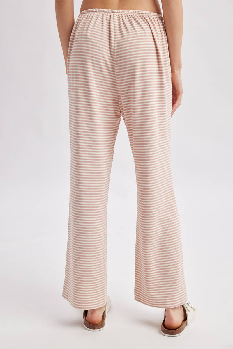 Striped Drawstring Knit Pants - Pink & Cream