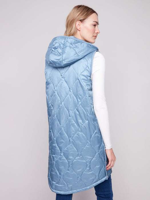 Pearlized Puffer Long Vest - Oxford