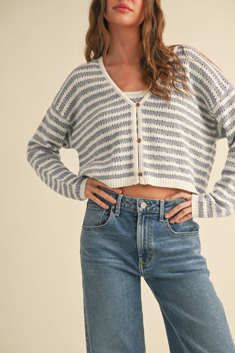 Striped Knit Sweater - Blue & White