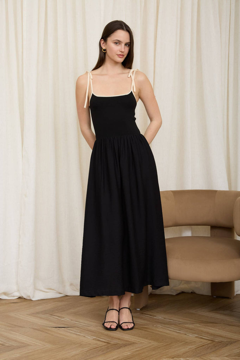 Spaghetti Strap Midi Dress - Black