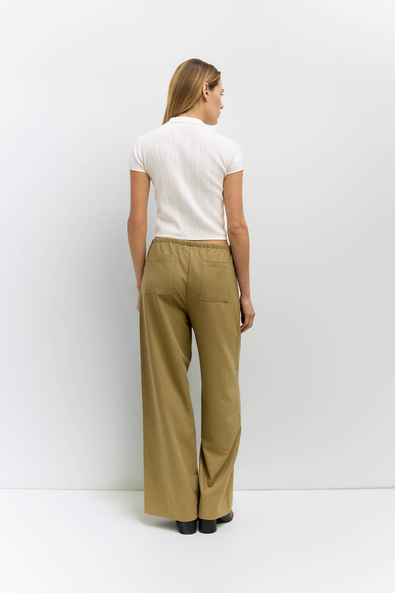 The Vera Pants | Drawstring Wide Leg Pants - Khaki