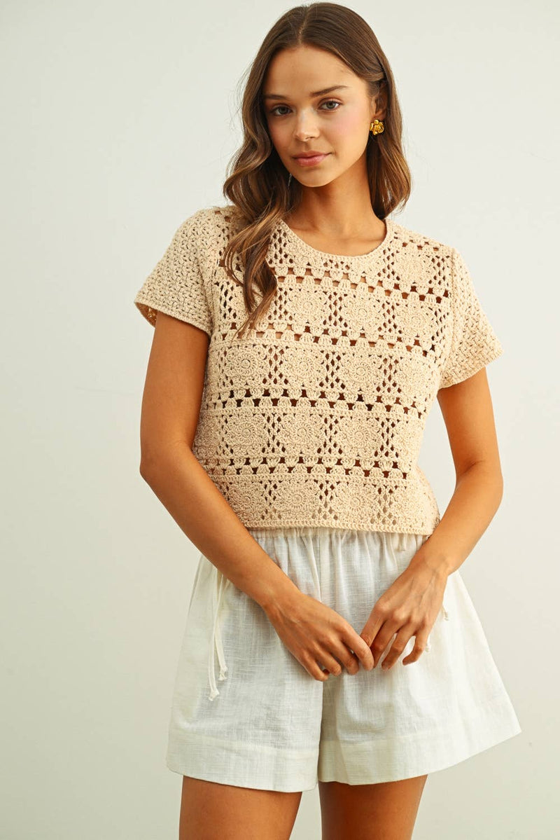 Floral Crochet Top - Beige