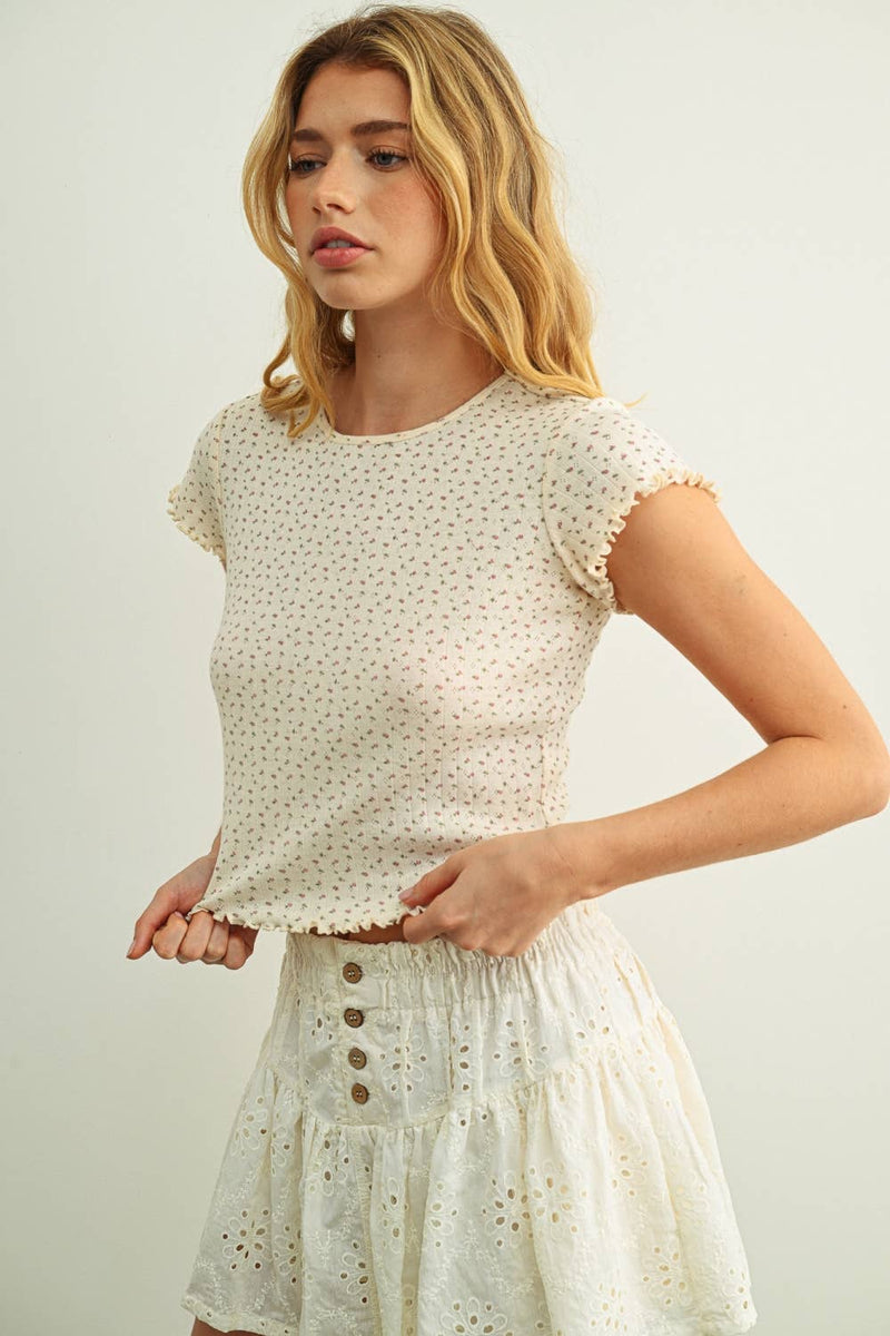 Floral Crop Top - Cream & Pink